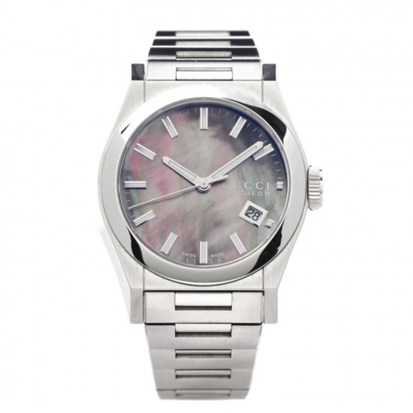 GUCCI Stainless Steel Black Mother of Pearl 115 Pantheon Quartz Watch - Picture 7 of 10